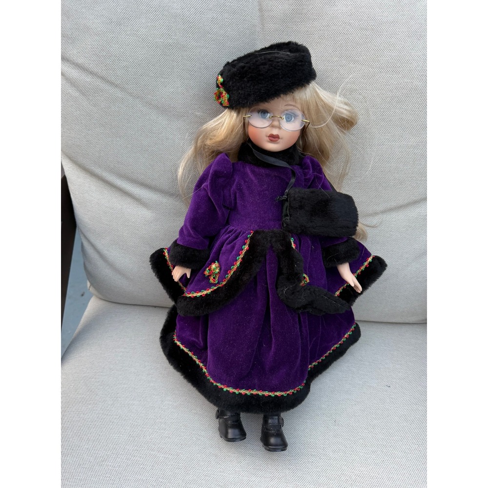 Vintage Dynasty Doll Collection Porcelain Girl Doll Plaid Dress Red Hair Glasses